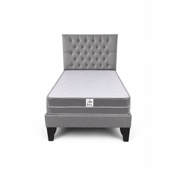 Cama de Plaza y Media Gris Medio Felpa + Colchon Semi ortopedico 1.5