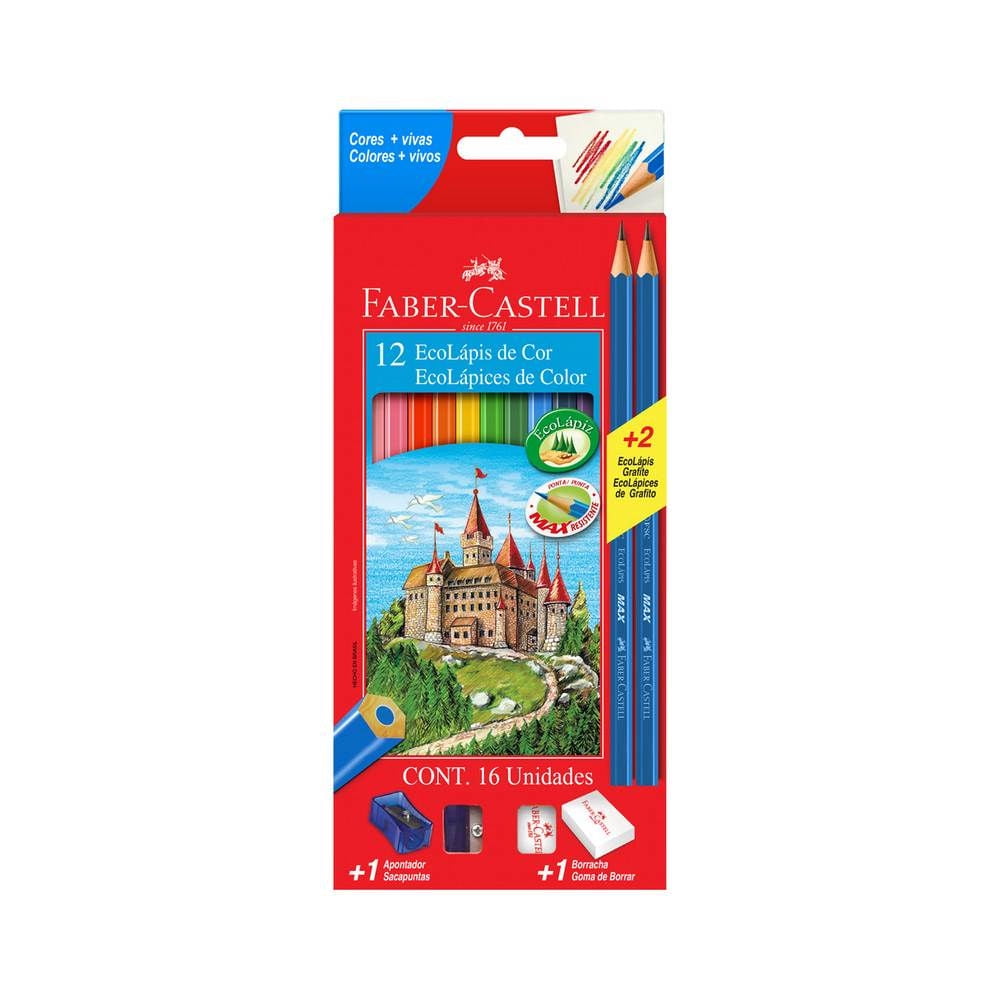 Faber-Castell - Set Lápices 12 Colores + 2 Grafito + Goma + Sacapunta