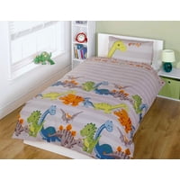 Milsleep - Gris / Natural Kids Rows Of Dinosaurs Ropa De Cama Edredón / Funda Nórdica Para Niños Pequeños O Gemelos