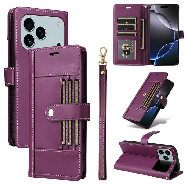 FOXDOCK Funda tipo Cartera para iPhone 17 Pro Max – Cubierta de Cuero PU con Múltiples Ranuras, Bolsillo para Efectivo y Correa de Muñeca