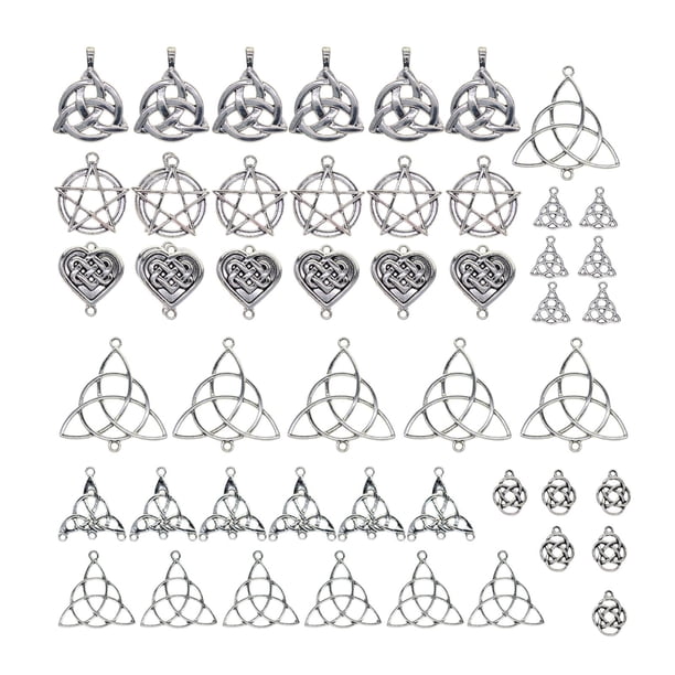 48x Nudo hueco Charms Conector DIY Colgantes Nudo chino Plata envejecida para la fabricación de joyas Hallazgos colgantes Suministros Pulseras