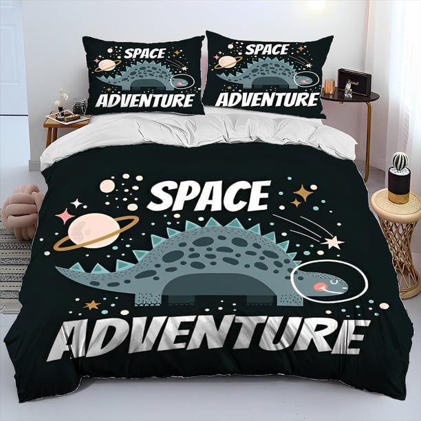 v2626 Bed Sheets Cartoon Dinosaur Space Cute Dino Children Gift Comforter Bedding Set,Duvet Cover Bed Set Quilt Cover Pillowcase,king Queen Size 3-Piece Bedding Set (1 Duvet Cover + 2 Pillow Shams) Be