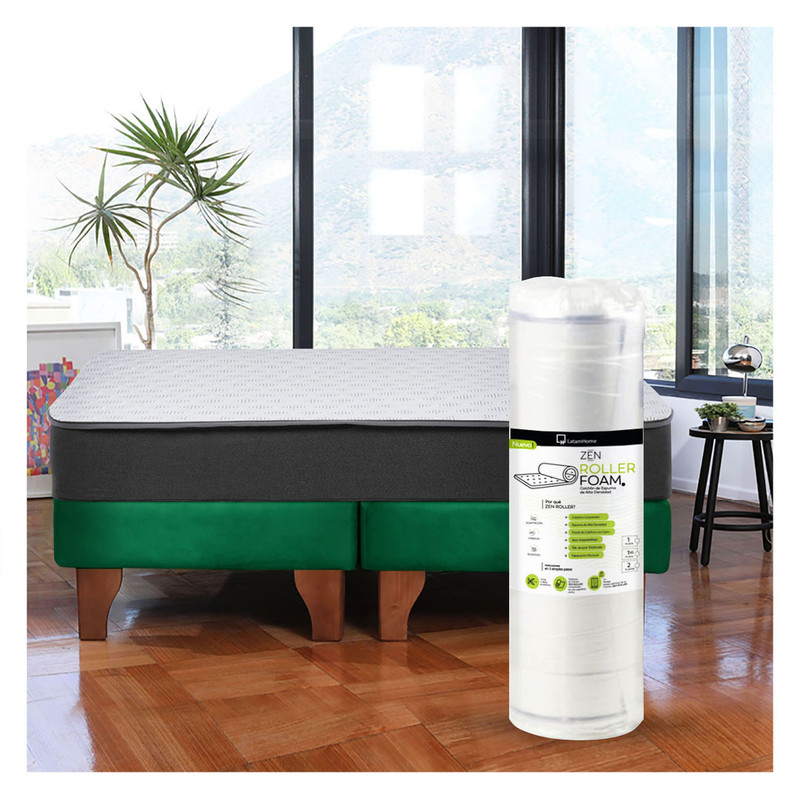 Latam Home - Cama Europea Zen Roller 2 Plazas Colchon Comprimido Espuma Tela Verde
