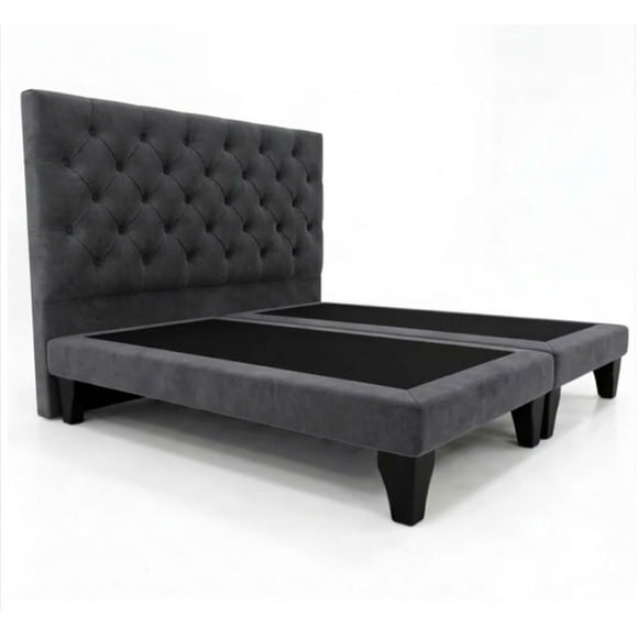 CAMA 2 PLAZAS CAPITONE BASE DIVIDIDA GRIS OSCURO EN FELPA