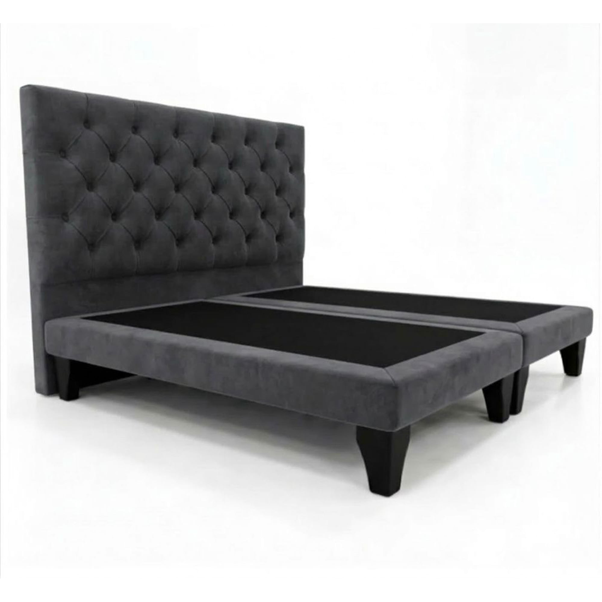 Home V Ele - Cama 2 Plazas Capitone Base Dividida Gris Oscuro En Felpa
