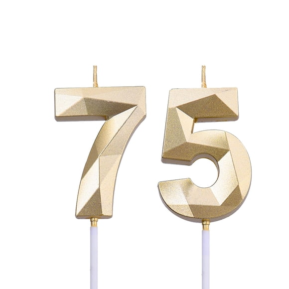 Velas JEVONS 75 Cumpleaños Oro - Pack de 2, Altura 5 cm