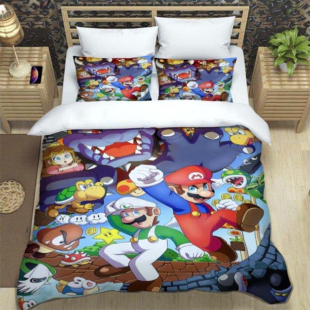 x2091 Bed SheetsSuper Mario Pattern Quilt Cover With Pillowcases Microfiber Digital Printed Bedding Set Twin Full 3-Piece Bedding Set (1 Duvet Cover + 2 Pillow Shams) nj2091