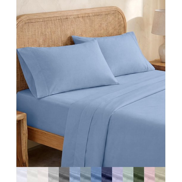 Juego de sábanas Twin XL California Design Den color azul claro 100% algodón orgánico