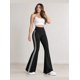 thumbnail image 2 of Pantalón Flare Mujer Negro Franjas Laterales Tiro Alto, 2 of 4