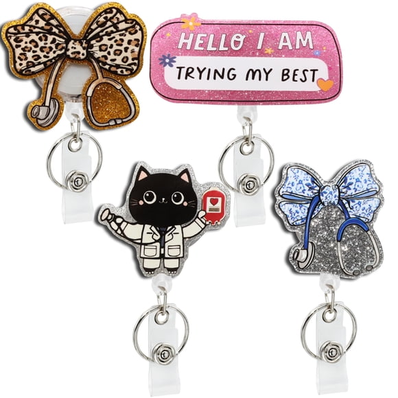 Carrete retráctil para insignias HoaOo Cute con clip y llavero (4 unidades)