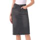 thumbnail image 1 of INSPIRE CHIC Falda de Mezclilla de Cintura Alta para Mujer Falda de Jean a la Rodilla con Dobladillo Deshilachado y Bolsillos Negro L, 1 of 7