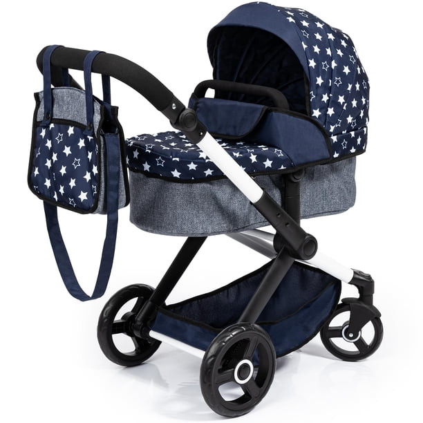 Cochecito de muñecas Bayer Design Xeo con estrellas azules y blancas, 46 cm, más de 3 años