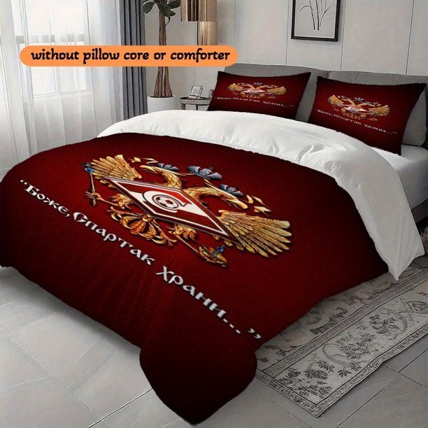 3pcs PFC Spartak Moscow Eagle Printed Duvet Cover Set Multi-Season Use Soft Breathable for Student Bedroom Decor Christmas Party Gift Idea