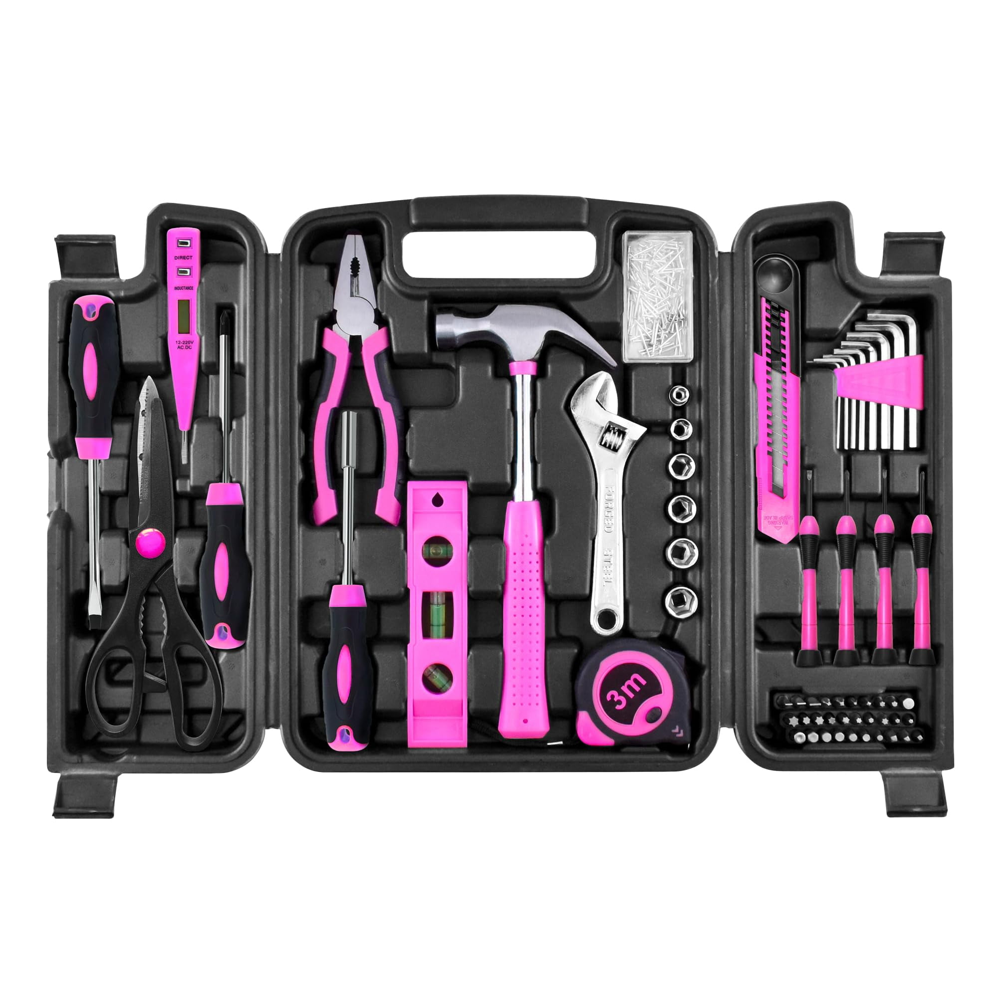 Solude - Juego De Herramientas 206 Piezas Rosa Para Mujer Bricolaje
