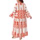 thumbnail image 3 of Agnes Orinda Trajes de Halloween Vestido Bohemio de Talla Grande para Mujer Patrón Geométrico Flowy Botón Acampanado Manga Larga Acampanada Vestido Maxi de Línea A Casual de Otoño 1X Rojo, 3 of 6