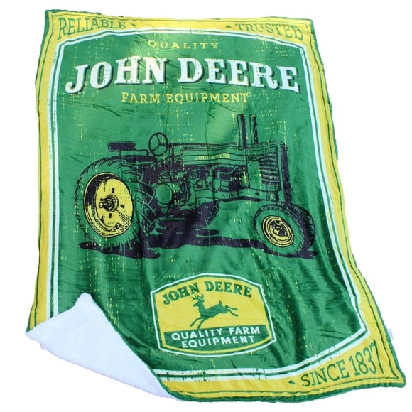 Manta de forro polar Blanket John Deere, vintage, para tractor, sherpa, color verde