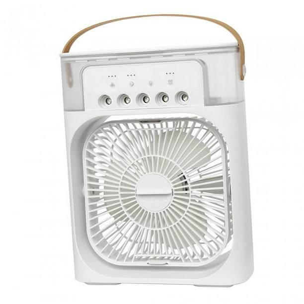 Ventilador de niebla, ventiladores USB, 6 luces nocturnas, ventilador de refrigeración pequeño, silencioso, portátil, velocidad ajustable, ventilador Blanco