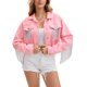 thumbnail image 1 of INSPIRE CHIC Chaqueta de Halloween para Mujer Chaqueta de Jean Recortada con Flecos de Manga Larga Dobladillo Deshilachado con Adorno de Borlas Chaqueta de Mezclilla XL Rosa, 1 of 5