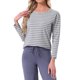 thumbnail image 4 of INSPIRE CHIC Camisetas de pijama para mujer con estampado de rayas de algodón, camisetas de dormir de manga larga con cuello redondo, blusa M Gris a rayas, 4 of 6