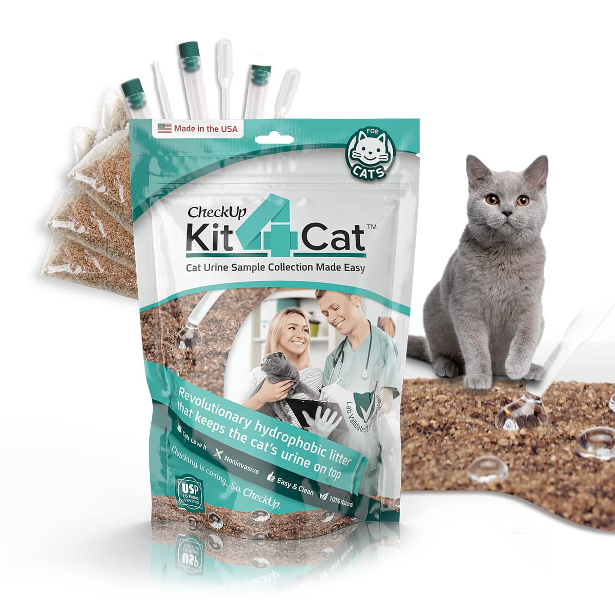 Arena sanitaria hidrofóbica natural KIT4CAT para recolección de muestra de orina de gato, 2 lb