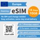 thumbnail image 1 of eSIM Europa 14 días 10 GB 4G de alta velocidad para smartphones desbloqueados, 1 of 9
