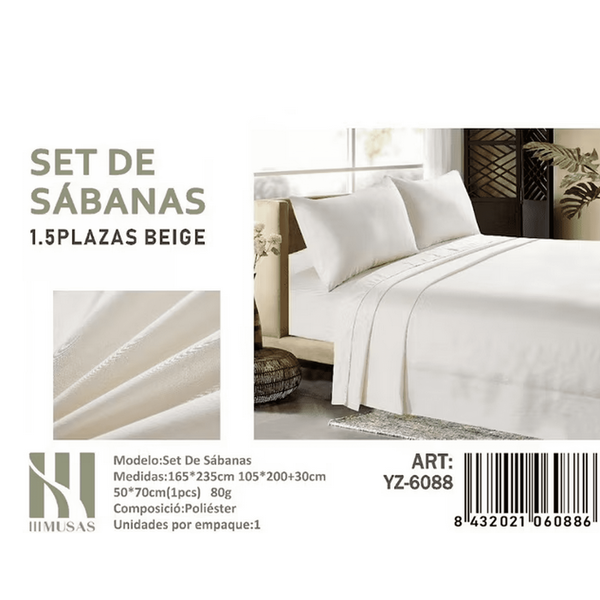 Tecnocasa - Set De Sabanas 1.5 Plazas De 150 Hilos 1 Funda De Almohada Color Beige
