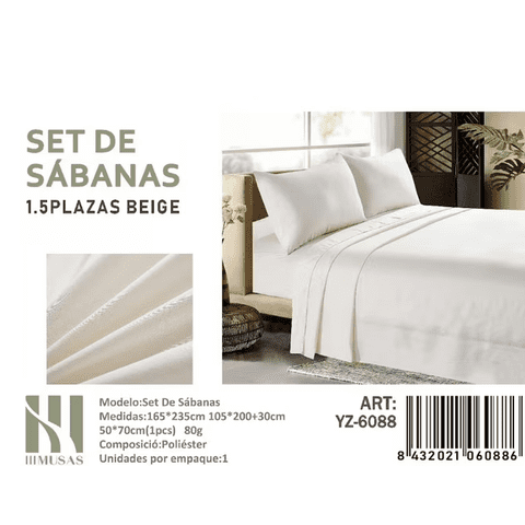 Tecnocasa - Set De Sabanas 1.5 Plazas De 150 Hilos 1 Funda De Almohada Color Beige