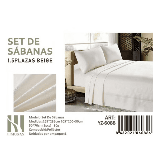 Set De Sabanas 1.5 Plazas De 150 Hilos 1 Funda De Almohada Color Beige