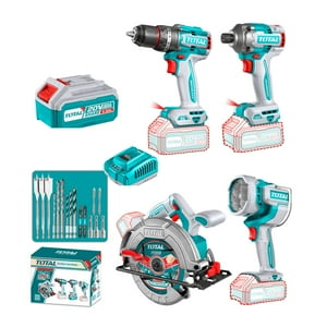 Kit 20V Inalámbrico Taladro, Atornillador, Sierra Circular, Linterna, Baterías Y Cargador Total