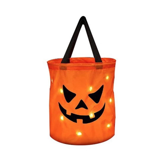 Halloween Trick Or Treat Bags LED Light Up Candy Bag Tote Bag Candy Storage Bucket Reusable Thanksgiving Gift Basket Kids Gift