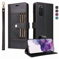 Foxdock Funda Tipo Cartera Para Samsung Galaxy S20 – Cubierta De Cuero Pu Con Múltiples Ranuras, Bolsillo Para Efectivo Y Correa De Muñeca