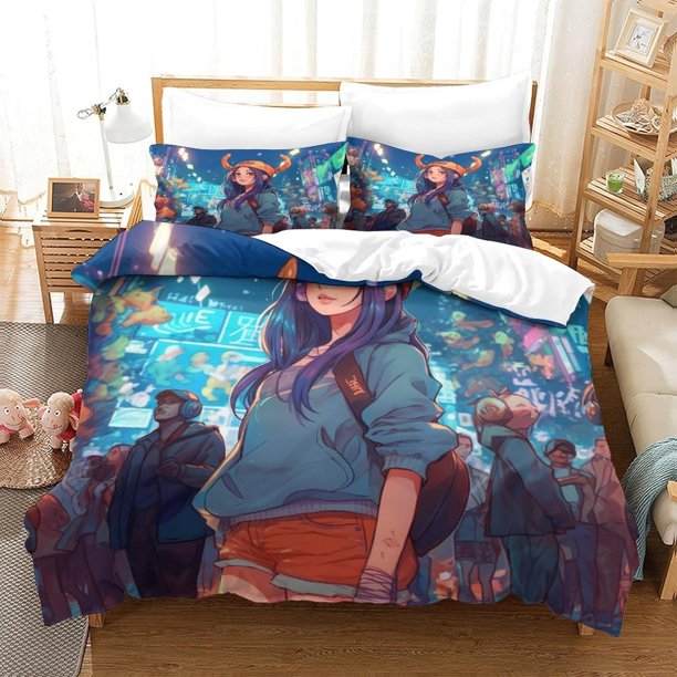 Owl Anime Duvet Cover 3D Print Quilt Cover Comforter Covers for Boys Girls Bedding Set Soft Microfiber with Pillow Cases with Zipper Closure 2 Pieces Twin