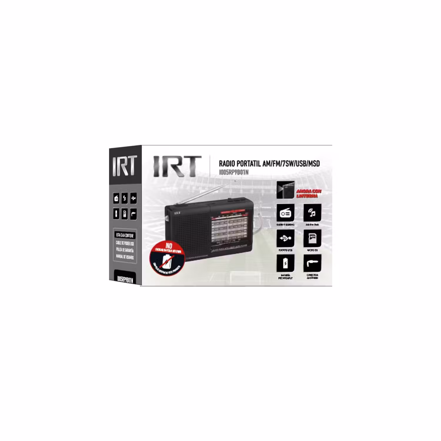 thumbnail image 2 of Radio Portatil Irt Am/fm/sw/usb/msd 9 Bandas Negra, 2 of 2