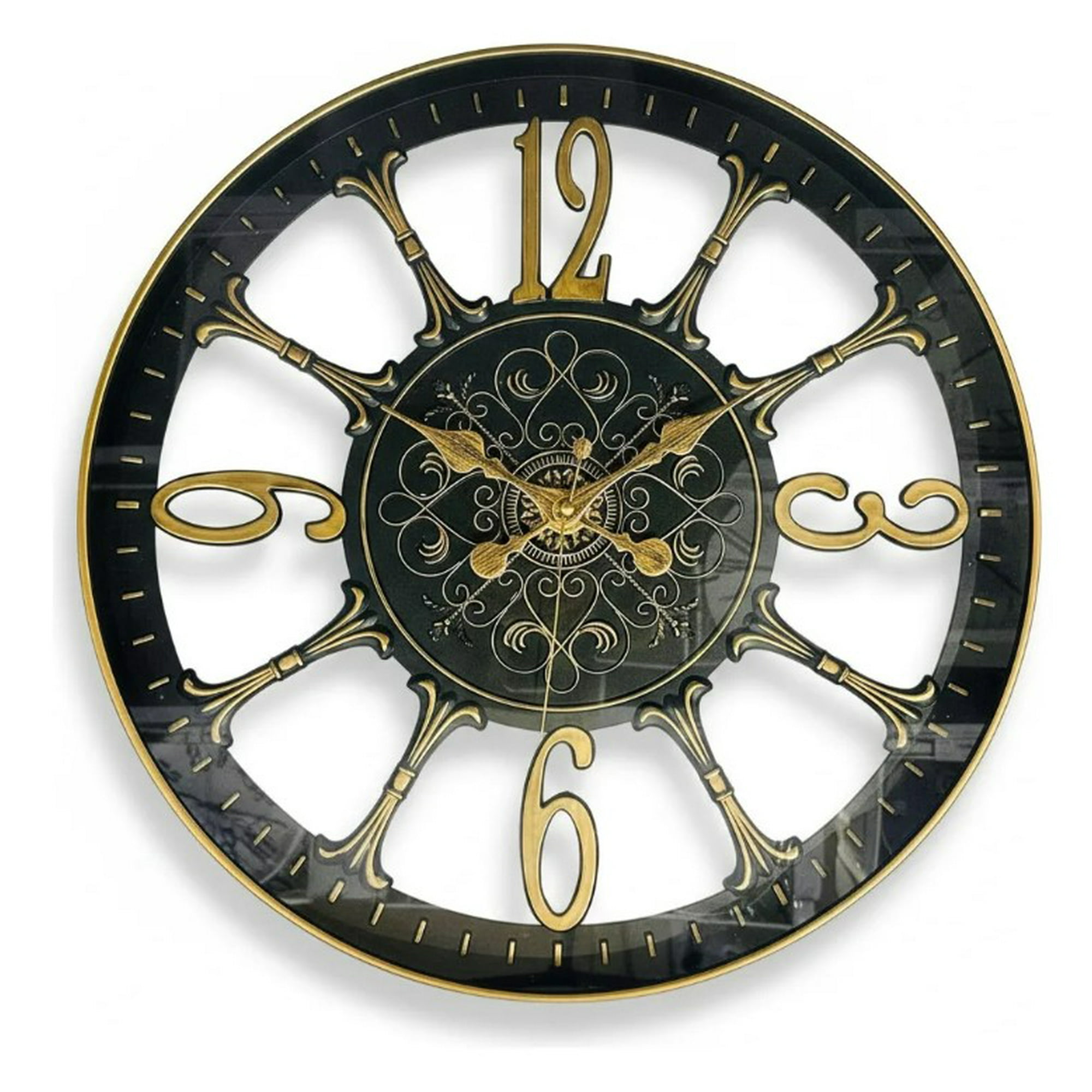 Decostilo - Reloj Decorativo De Pared Color Negro Y Dorado 50cm
