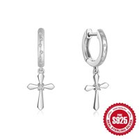 Aretes Heshpaws S925 Sterling Silver Cross Diamantados Plata