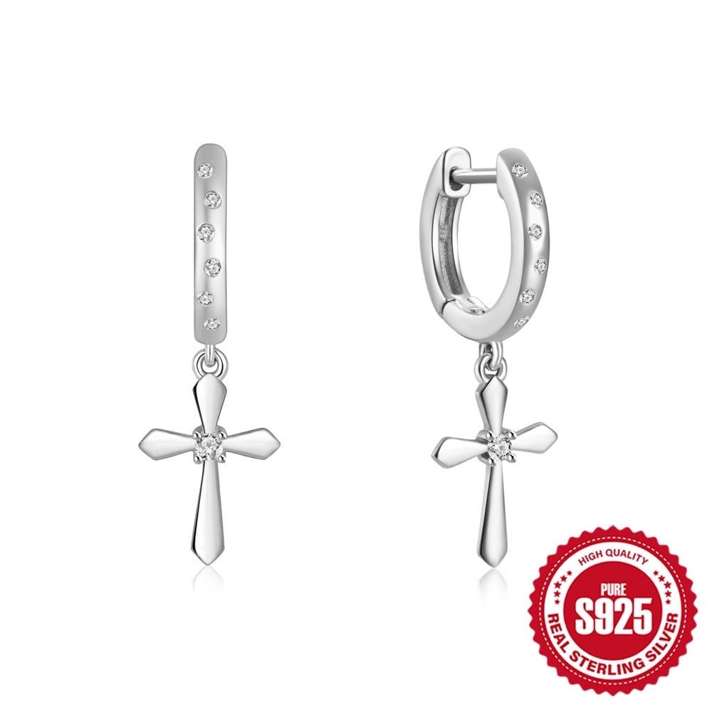 Aretes Heshpaws S925 Sterling Silver Cross Diamantados Plata