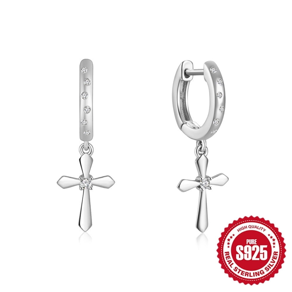 Aretes Heshpaws S925 Sterling Silver Cross Diamantados Plata