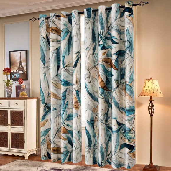Cortinas SUBRTEX con filtro de luz, 132 x 213 cm, estampado floral azul