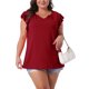 thumbnail image 1 of Agnes Orinda Blusas de Verano para Mujer Tallas Grandes con Cuello en V Entallado y Mangas con Volantes Casual 1X Rojo Vino, 1 of 6