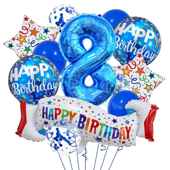 Globos de Cumpleaños ISTOVO Set de 8º Aniversario en Azul Royal de Látex y Foil