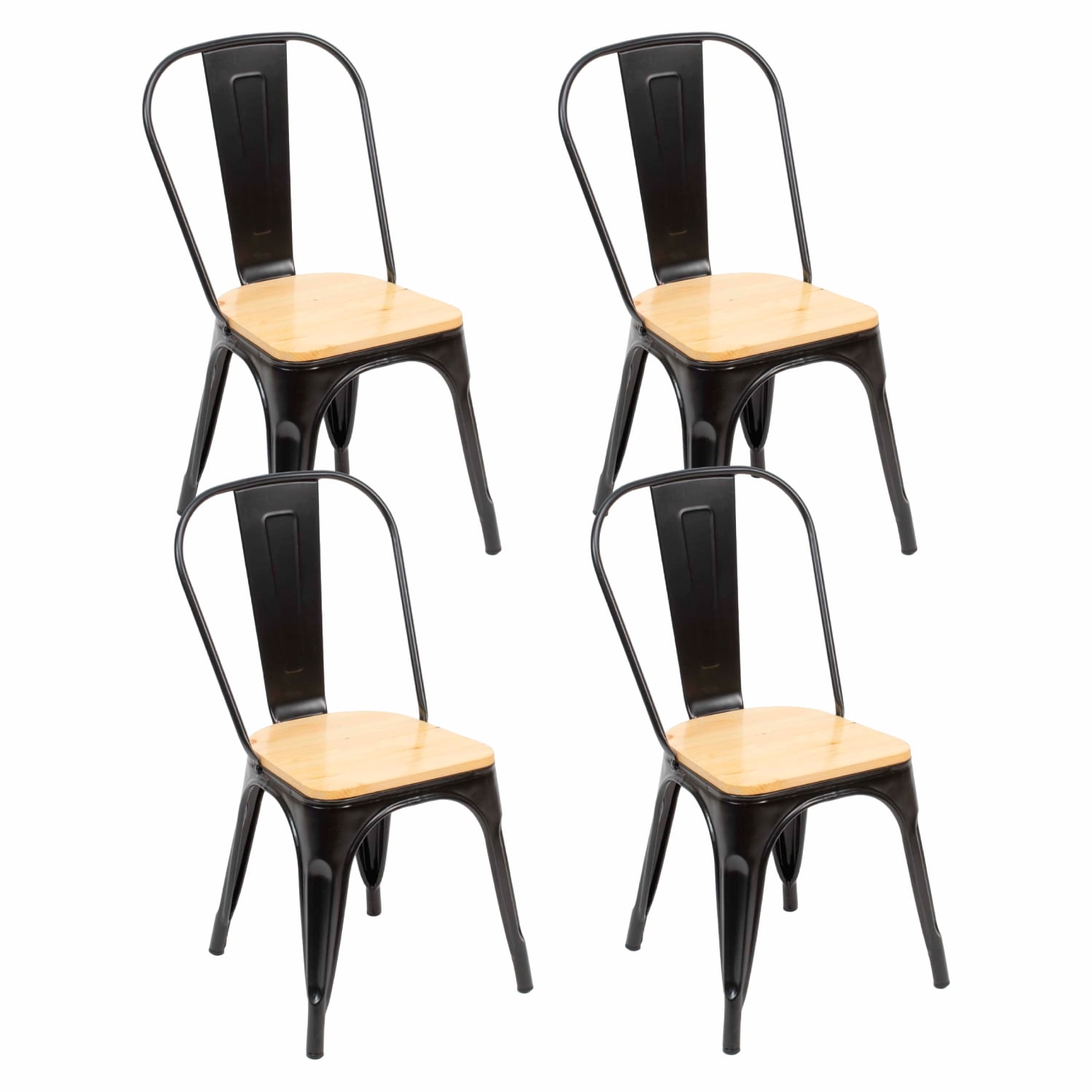 Klik Muebles - Pack De 4 Sillas Tolix Con Asiento De Madera Clara - Negras