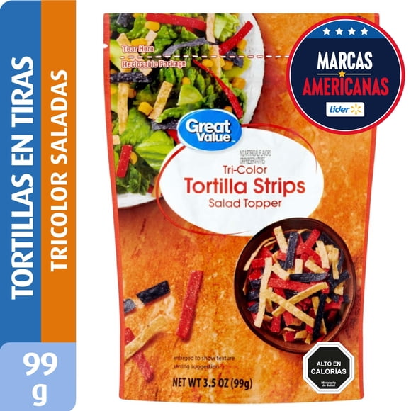 Tortilla en Tiras Tri-Color Salados Snack, 99 g