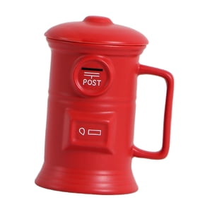 Magideal - Taza De Cerámica Con Forma De Buzón, Tazas Navideñas Con Tapa, Taza De Té De Cerámica, Tazas De Jugo De Leche Para Regalo Familiar De Inauguración De , Rojo