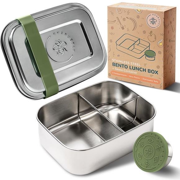 Bento Box Everusely Sage de acero inoxidable de 800 ml con recipiente