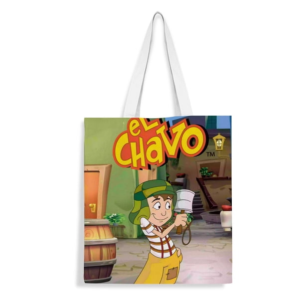 El Chavo del Ocho Bolso de tela con estampado de lienzo para mujer, bolsa de compras reutilizable y estética, con cremallera interior, regalo para mujer,40*40cm.