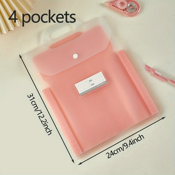 4 Pockets Expanding File Organizer With Handle, Expandable File With Lable Organizer Fit For Student 9.4*12.2in A4 Letter Size Able To Hold 50 Sheets Paper Color Cute Purple Pink Blue Green White