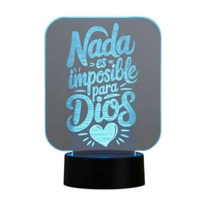 Lampara Ilusion 3D Frase: Nada Es Imposible Para Dios De 7 Colores, Base Touch
