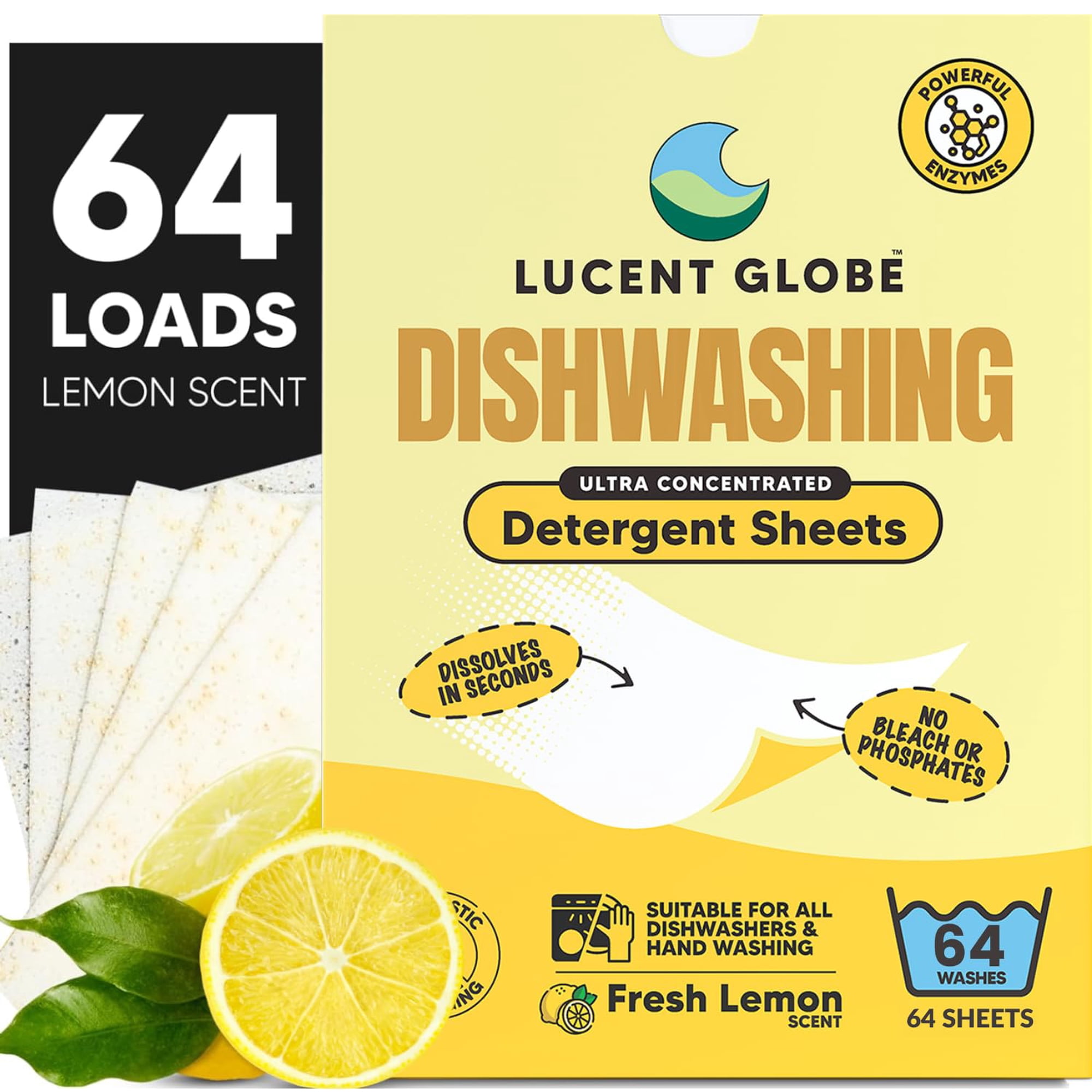 Tabletas De Detergente Para Lavavajillas Lucent Globe 64 Aroma A Limón