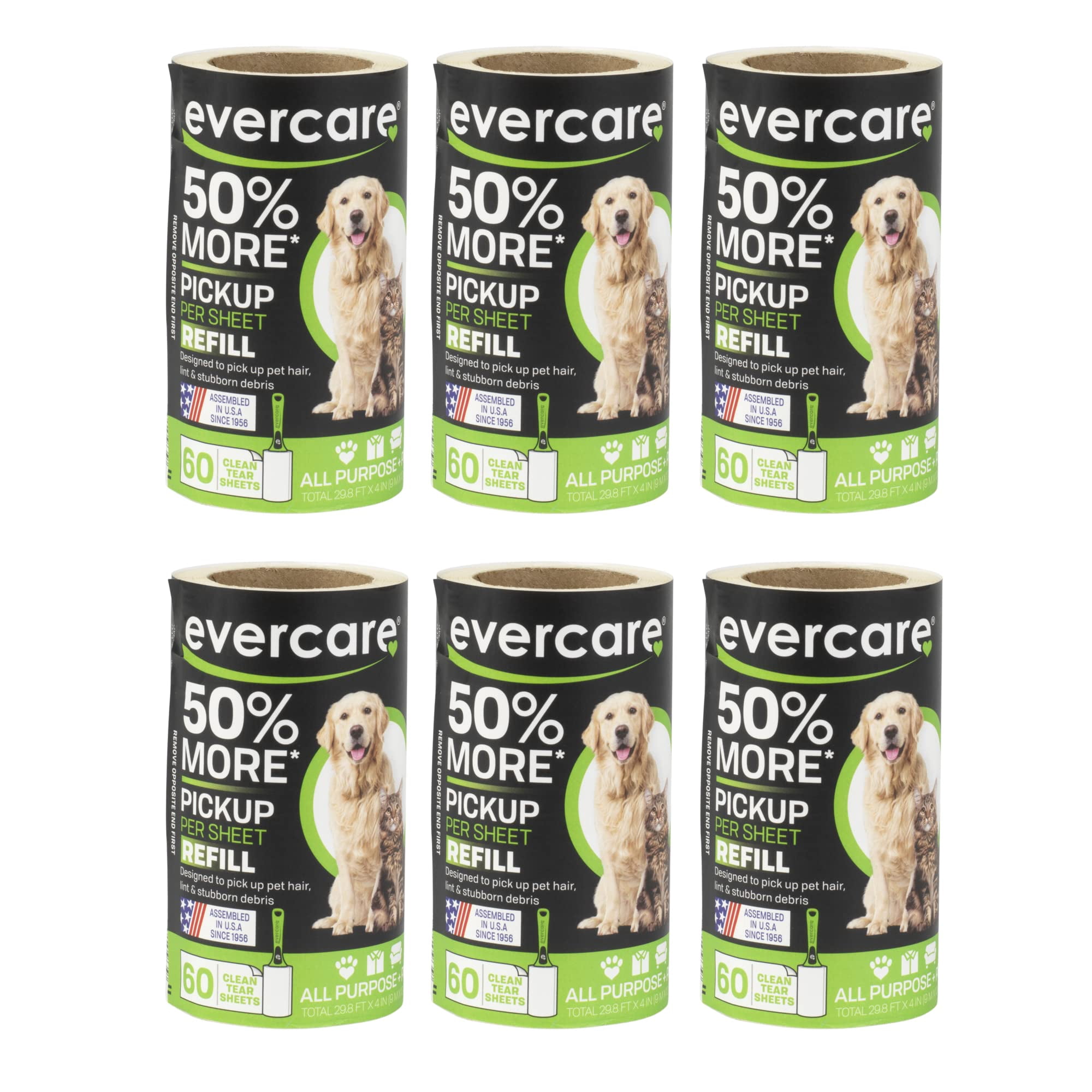 Recarga Lint Roller Evercare Pet, 60 Hojas (6 Paquetes)