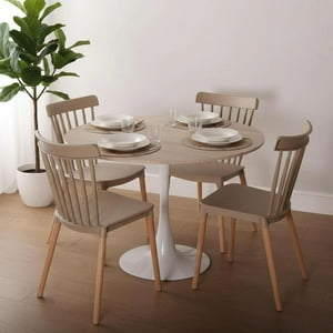 Pandalino - Comedor Mesa Tulip 100 Cm (Cubierta Efecto Madera) + 4 Sillas Windsor Beige